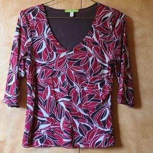 Sigrid Olson 3/4 sleeve V neck soft top red brown